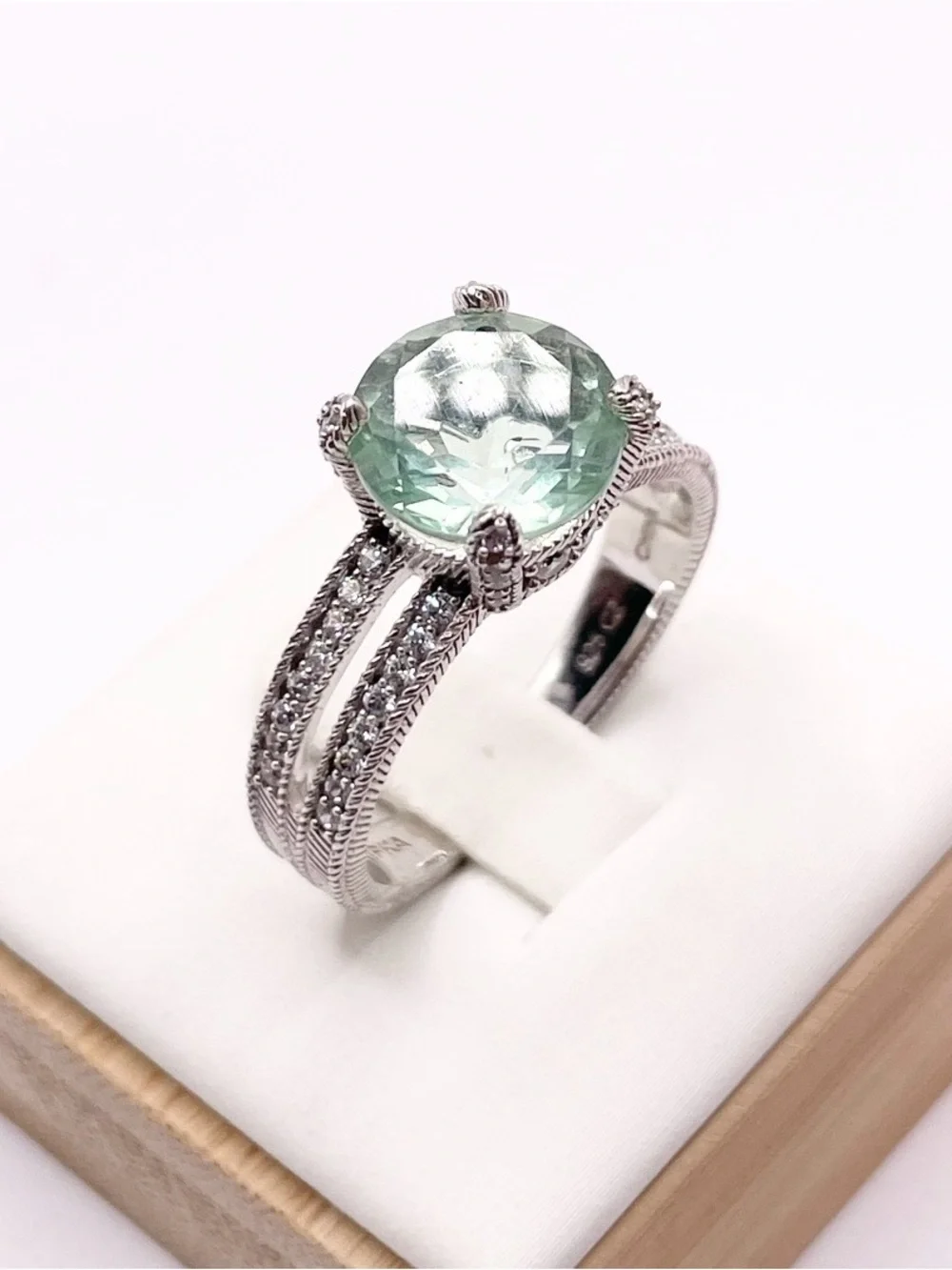 Size 9.5 Prasiolite 925 Sterling Silver Ring signed Judith Ripka
